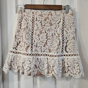 HAUSEN White Floral Lace Mini Skirt